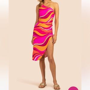 Trina Turk Dress Swim Coverup Club Resort Cinch Asymmetrical Vivid Vista NWT M